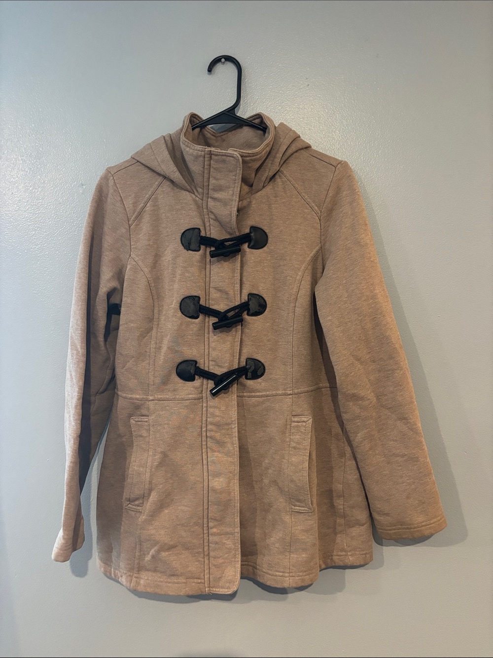 Sebby Hooded Toggle Pea Coat in Tan